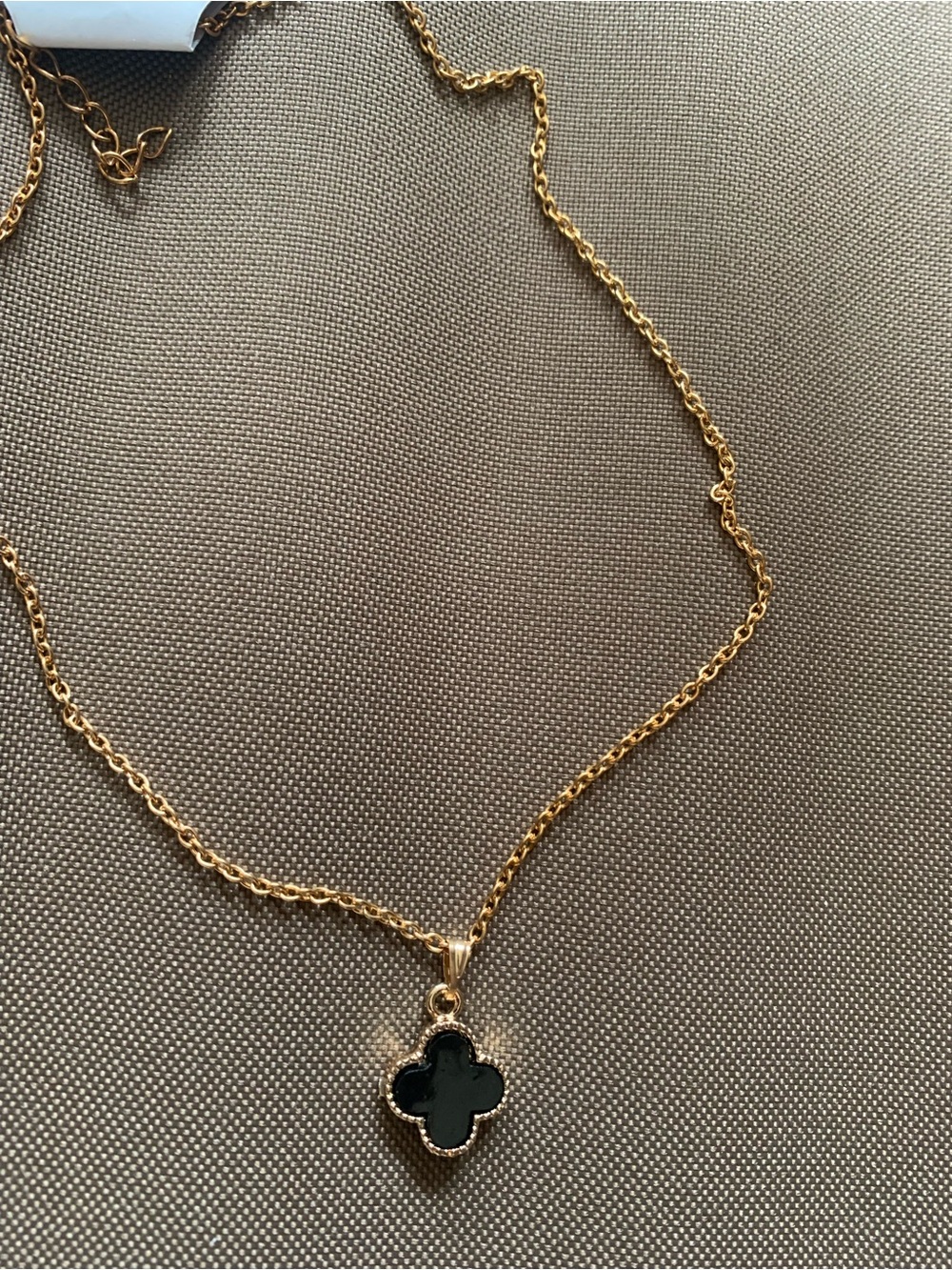Gold Chain Necklace with Black Clover Pendant